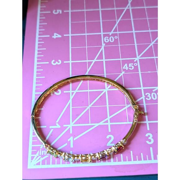 Multi Semi-Precious Gemstone Gold Tone Oval Bangle Bracelet - Picture 5 of 6